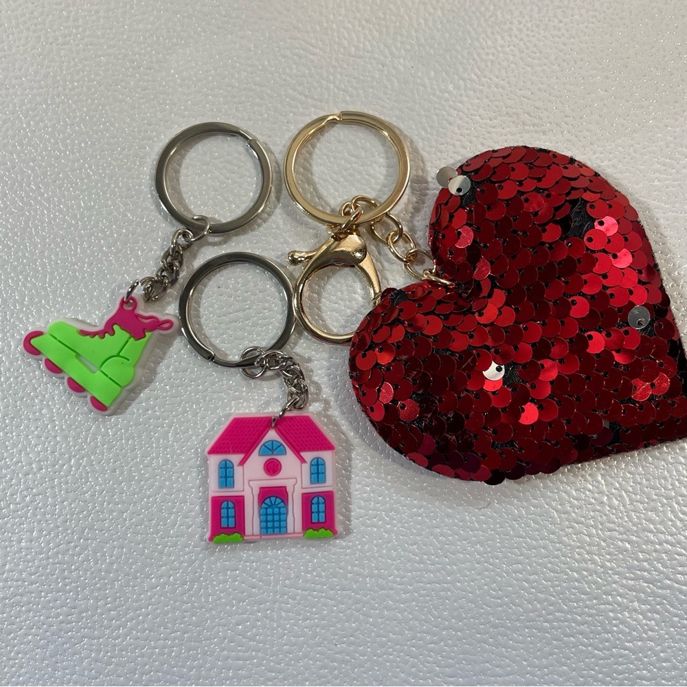 Sequin Heart Keychain with Fun Charms